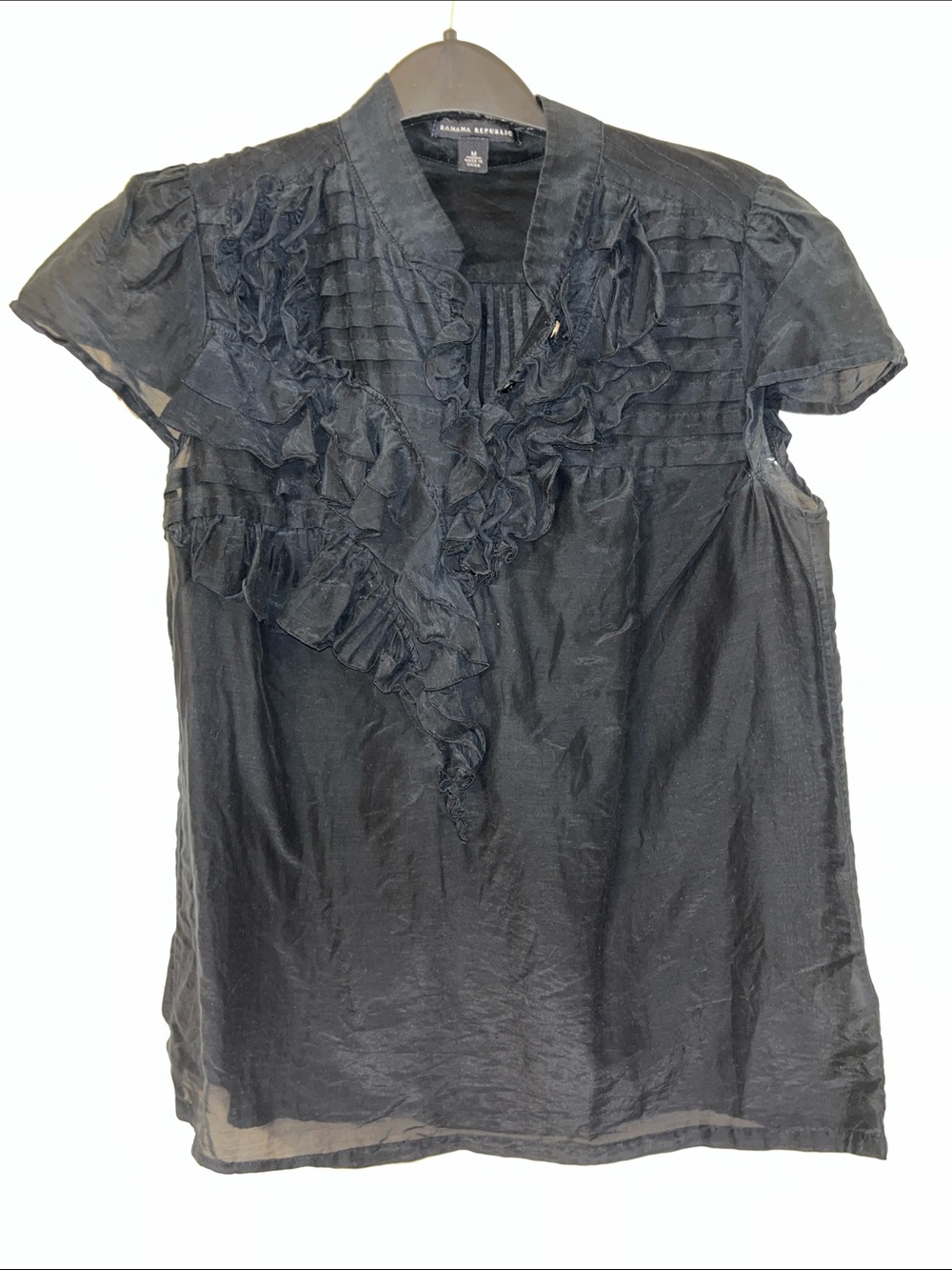 Banana Republic pintuck ruffle cap sleeve silk blend blouse